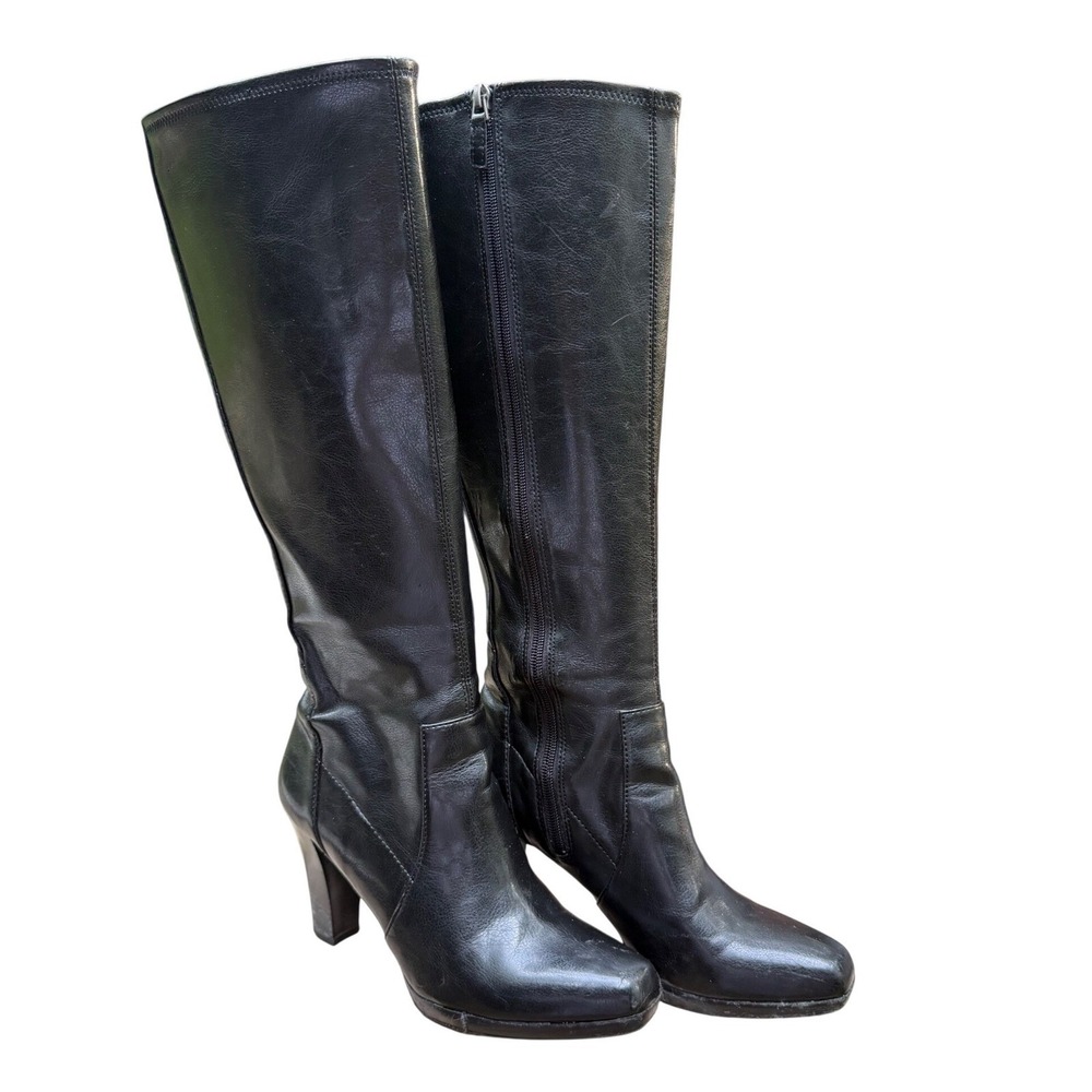 Franco Sarto Yoni Black Leather Knee High Boots Block Heel Size 7.5 - Picture 2 of 13